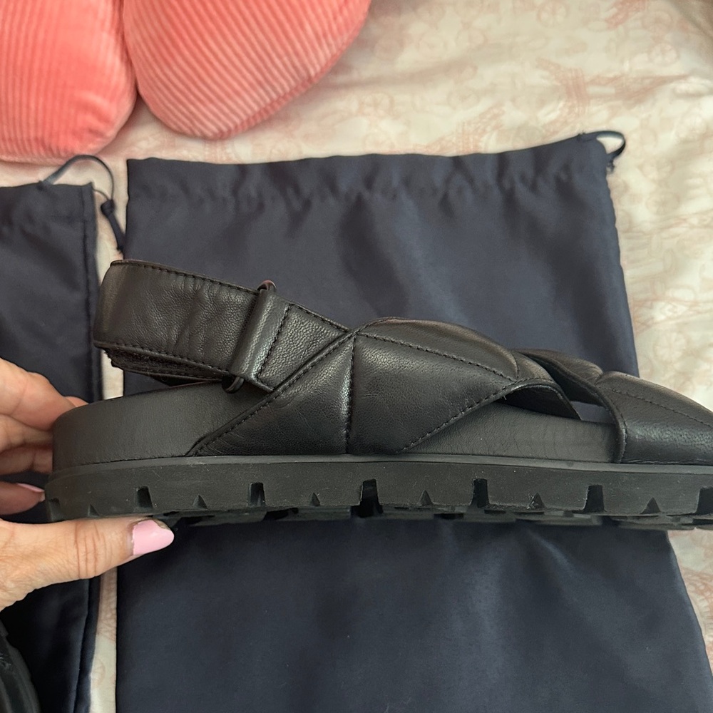 Prada Black Quilted Leather Sandals - Picture 6 of 12